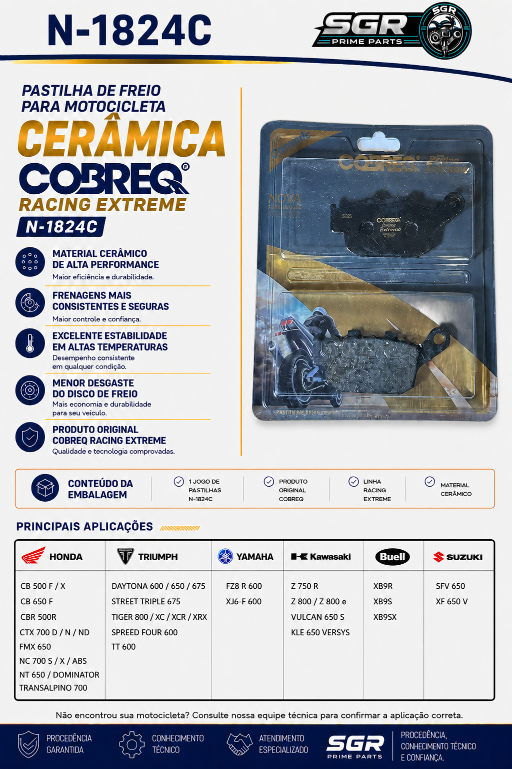 Pastilha de freio cerâmica Cobreq N-1824C