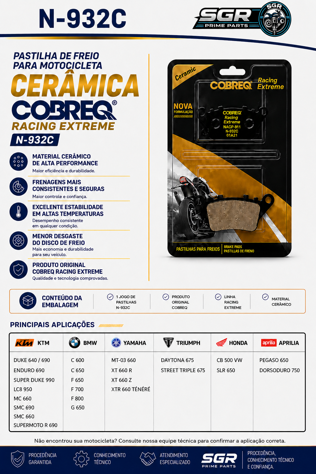 Pastilha de freio cerâmica Cobreq N-932C