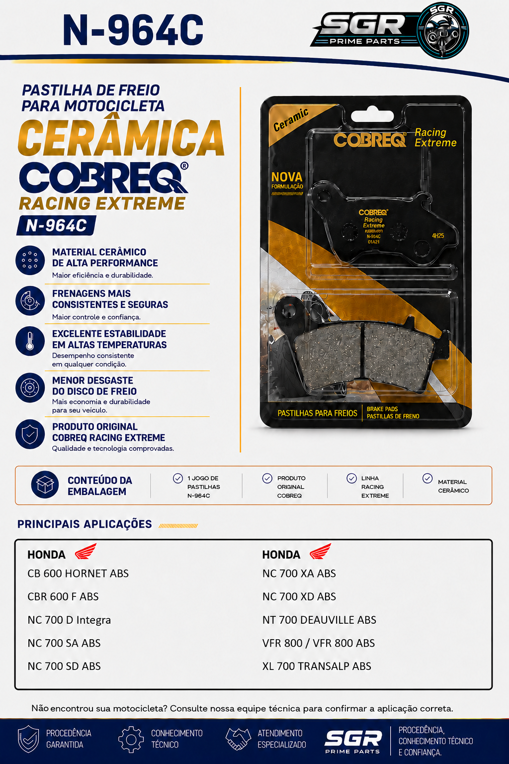 Pastilha de freio cerâmica Cobreq N-964C